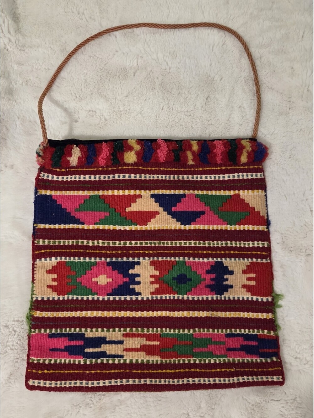 Hand Loomed Wool Messenger Kilim Bag Colorful Zapotec Tapestry Vintage